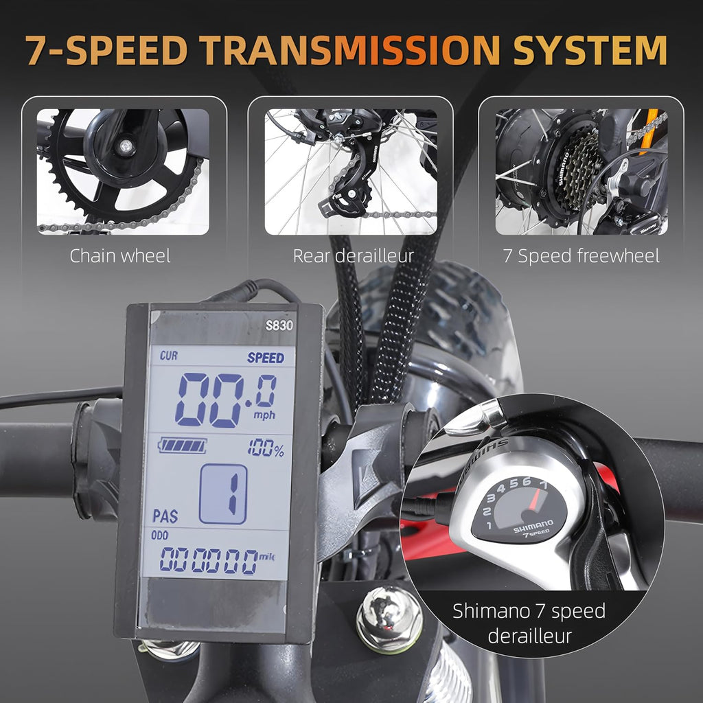 3000W High-Speed Electric Mountain Bike – 7-Speed Fat Tire E-Bike with Dual Shock Absorbers