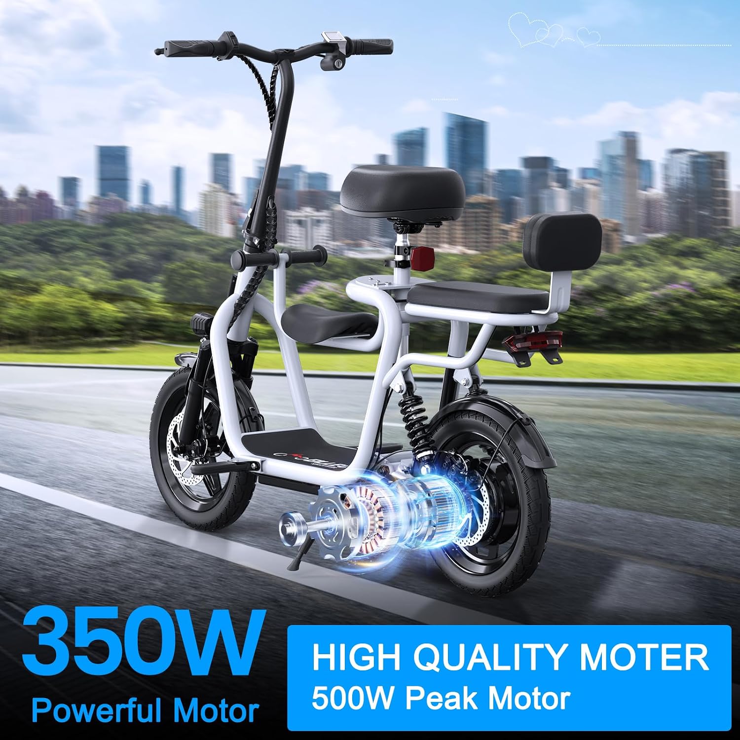 Electric Scooter with Seat for Adults - 500W Motor, 14" Pneumatic Tires, 17.4MPH & 20-Mile Range Commuter Electric Bicycle (Silver)
