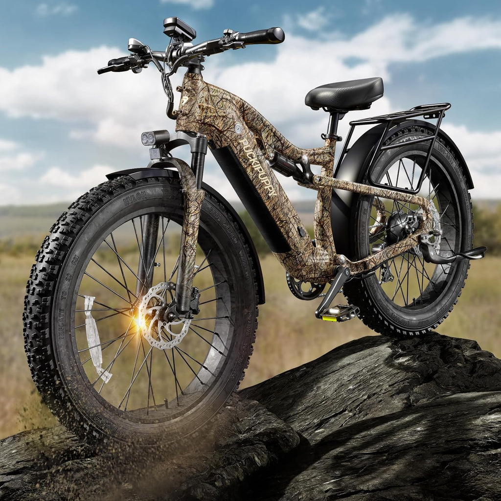 All-Terrain Fat Tire Electric Mountain Bike | 1350W Peak Power & 28 MPH | 48V 20Ah Long-Range, Full Suspension E-Bike with Premium Torque Sensor