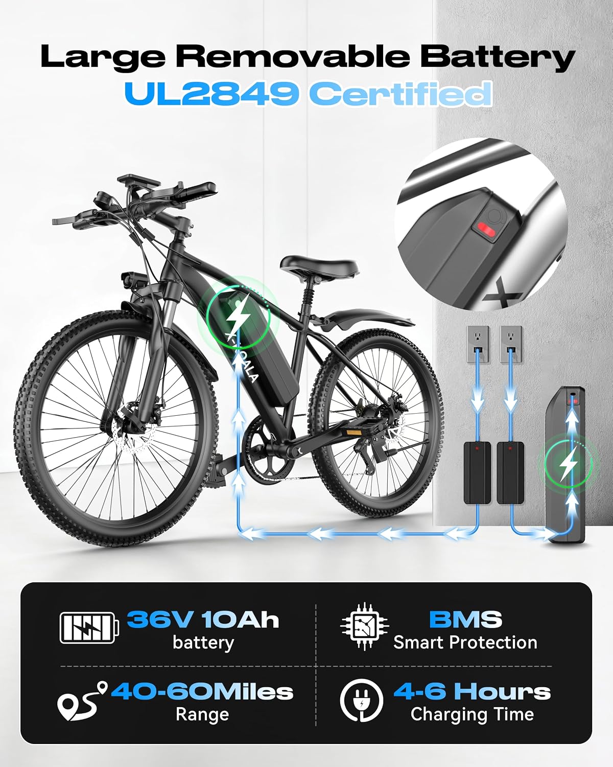 26" Electric Mountain Bike – 1200W Peak Motor Commuter E-Bike with 7-Speed Gears and IPX7 Waterproofing
