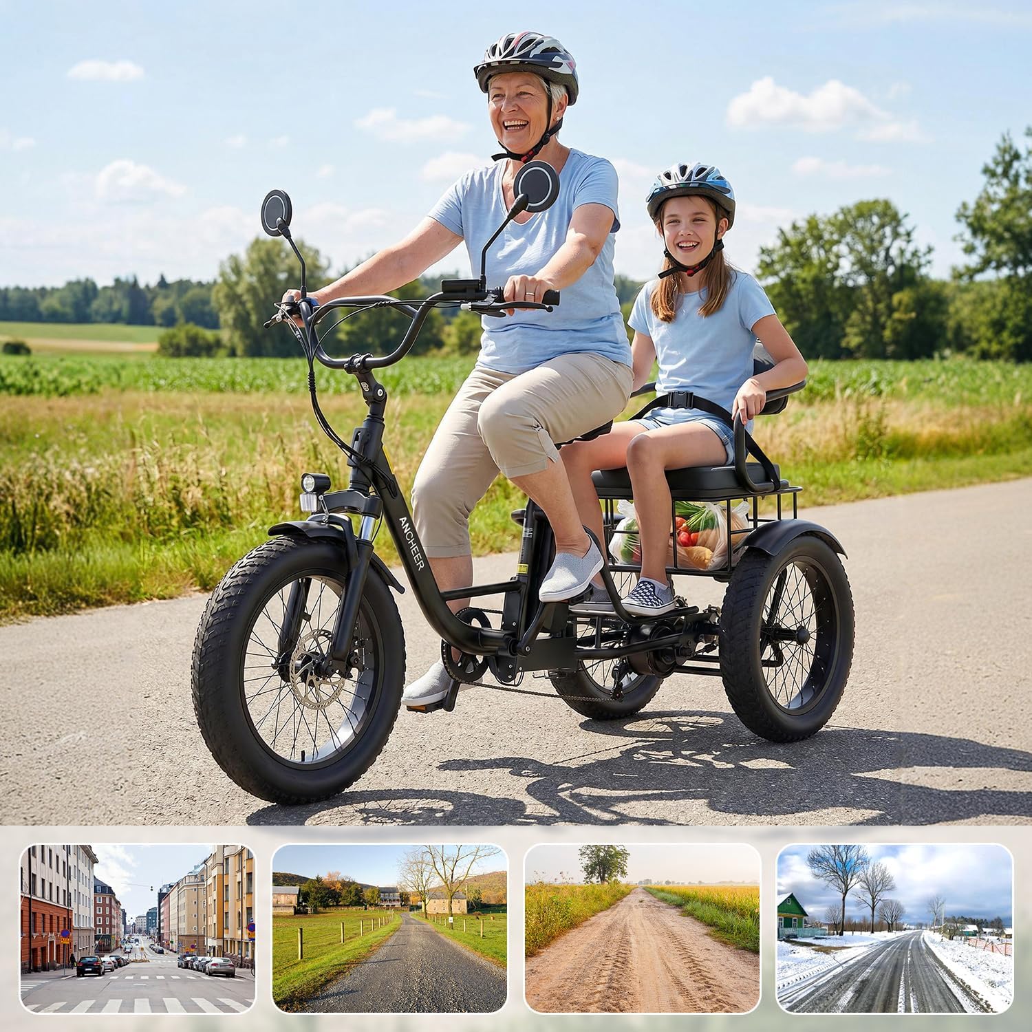 20" Fat Tire Adult Electric Tricycle – 3-Wheel E-Trike with Rear Differential & Cargo Basket