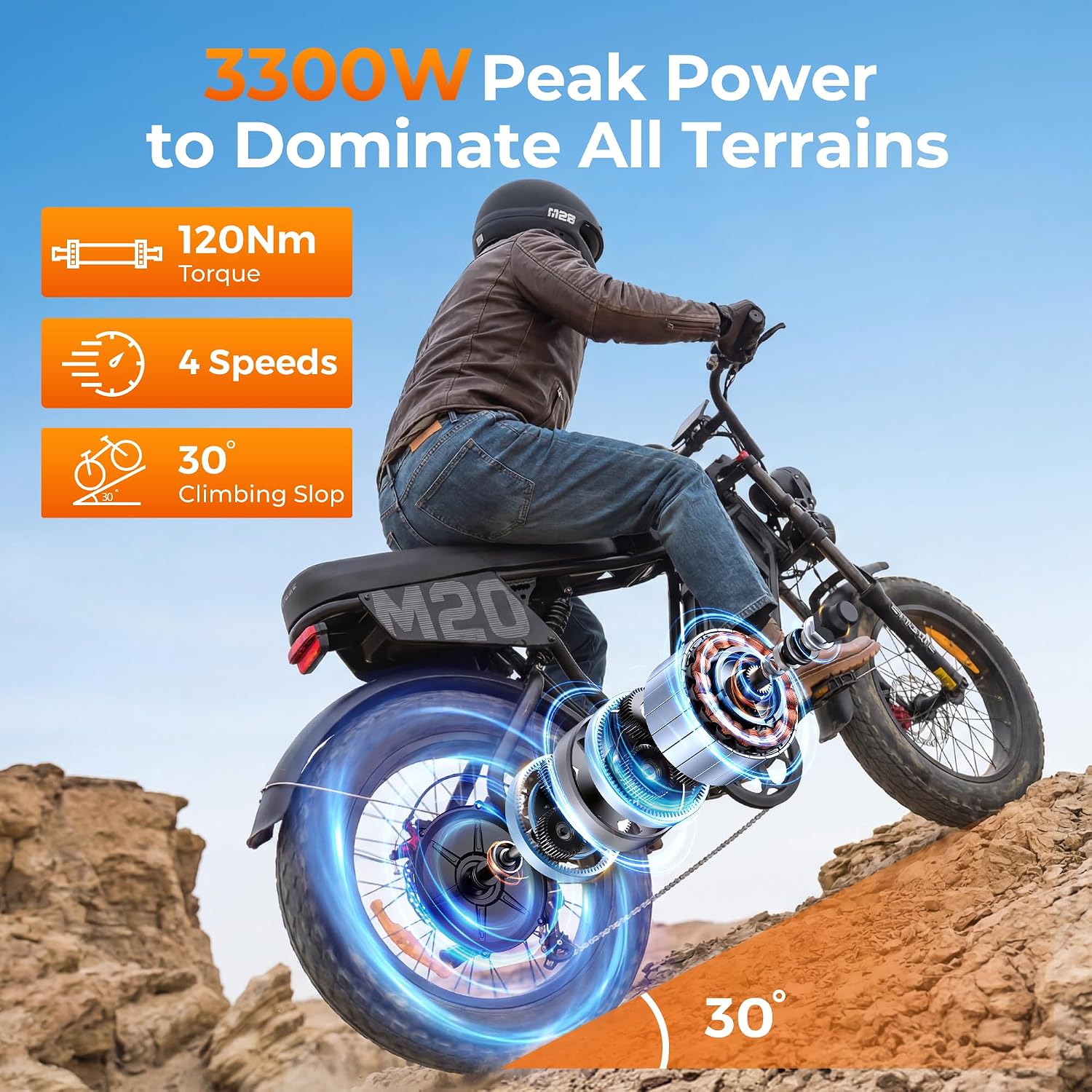 3300W Dual-Battery Off-Road Electric Bike | 60V High Capacity, Up to 40MPH & 180-Mile Range