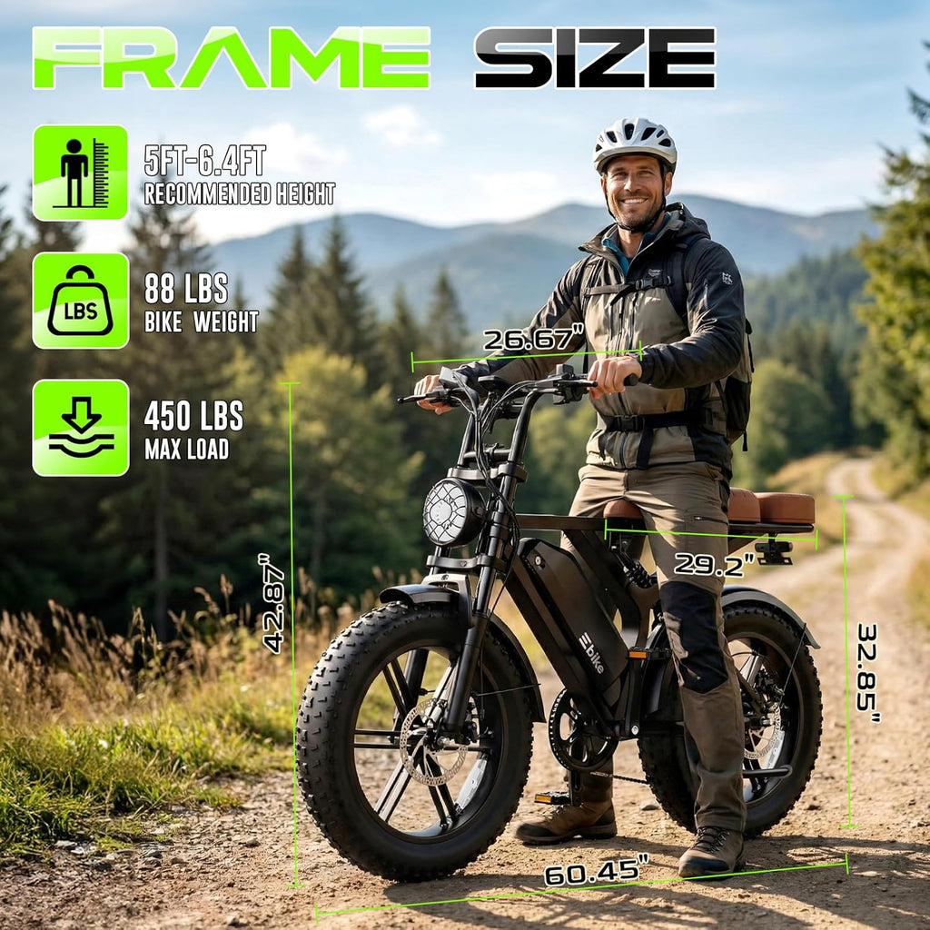 Electric Bike for Adults, Peak 1500W Motor Retro E Bike, Range 65/120Miles, 48V 15Ah