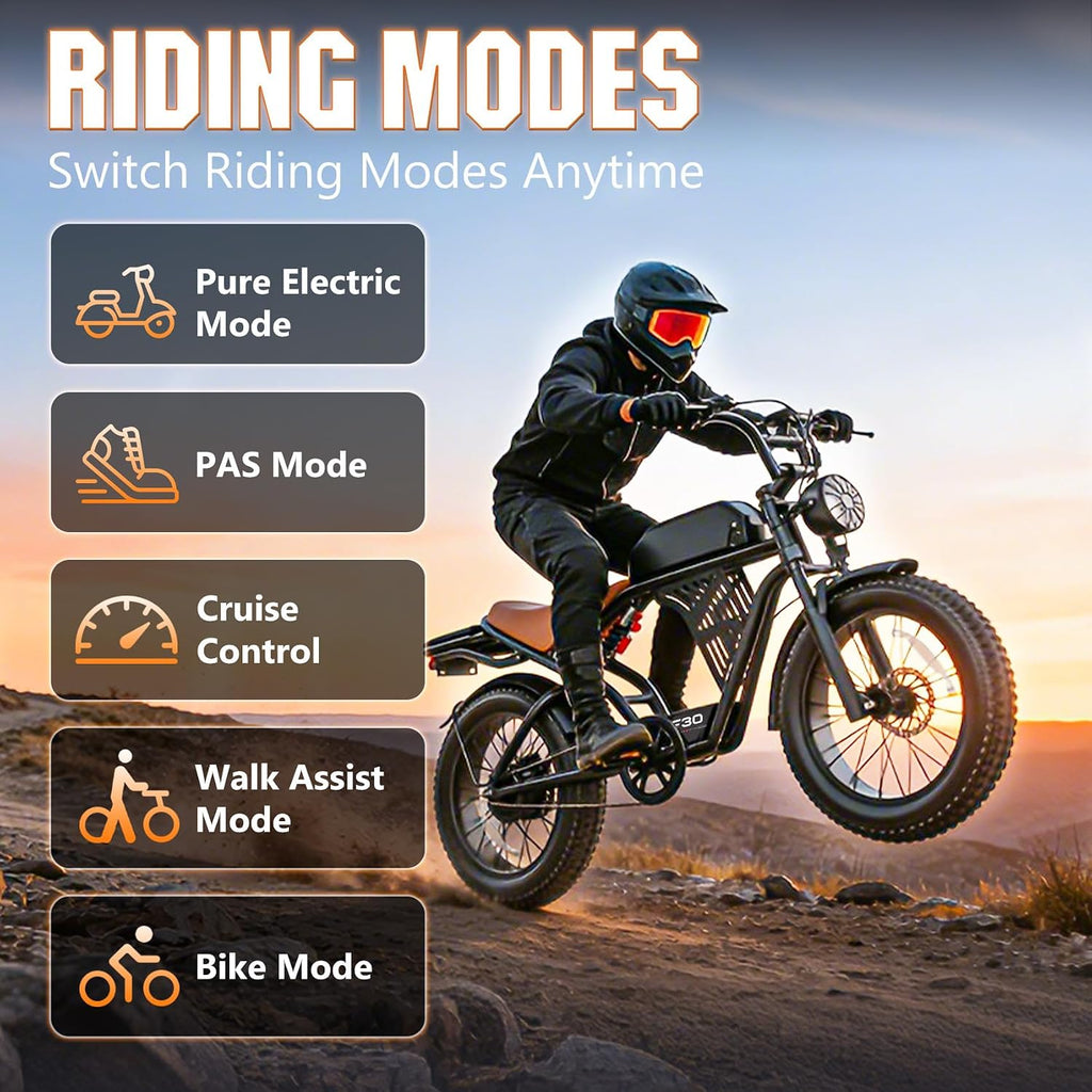 Electric Bike for Adults, 2500W Peak Motor, 32MPH & 100 Miles, 48V 20Ah