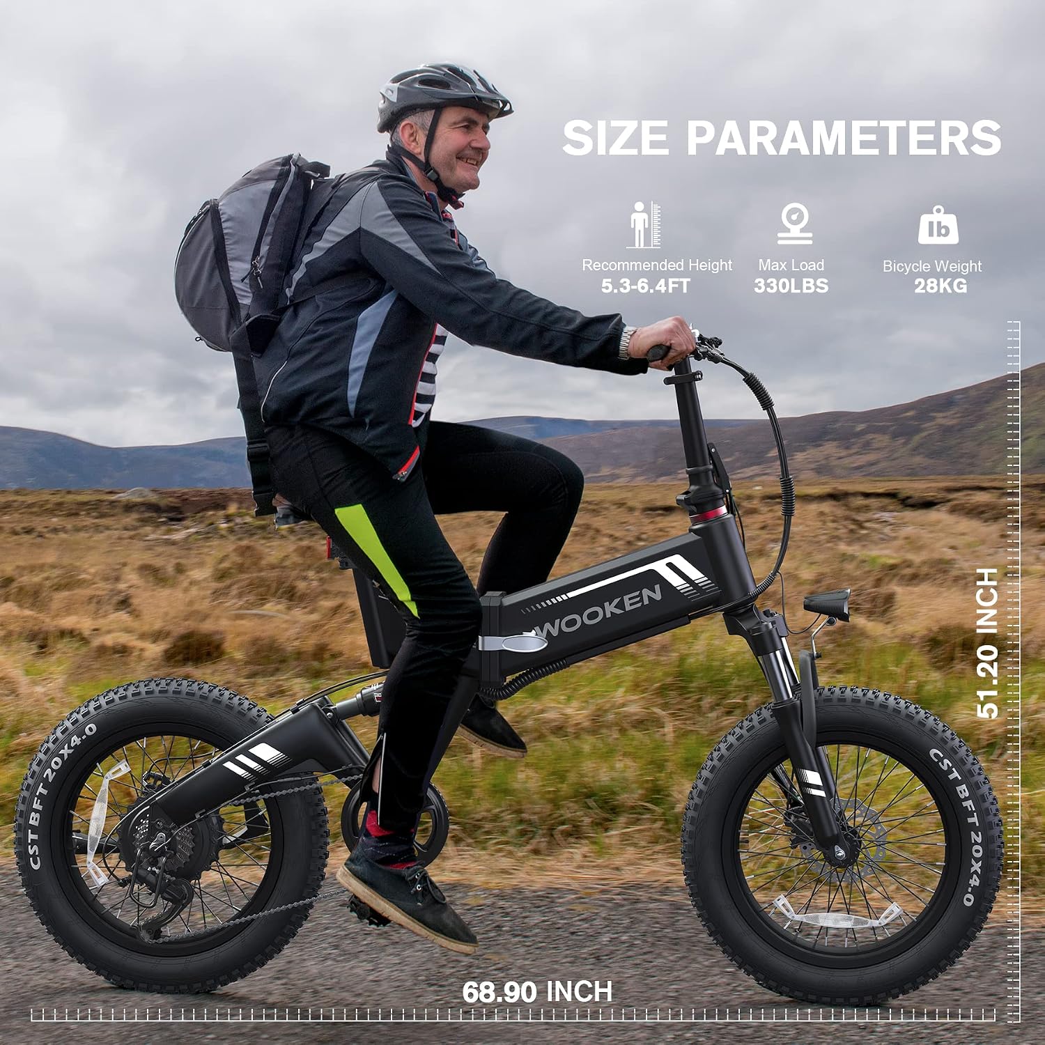 20" Folding Fat Tire Electric Bike for Adults – 1000W Peak Motor, 48V 10Ah Battery, 7-Speed All-Terrain E-Bike