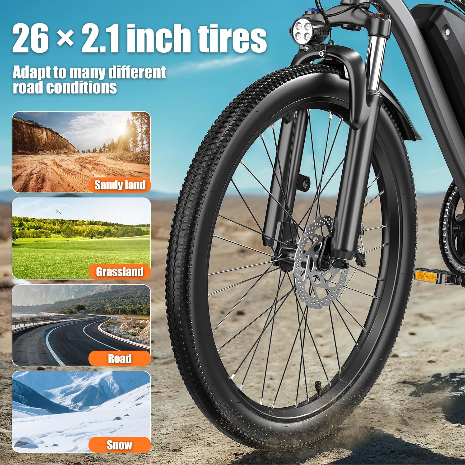 26" Lightweight Electric Mountain Bike for Adults – 720W Motor, 375Wh Battery, 5-Level Pedal Assist Commuter E-Bike