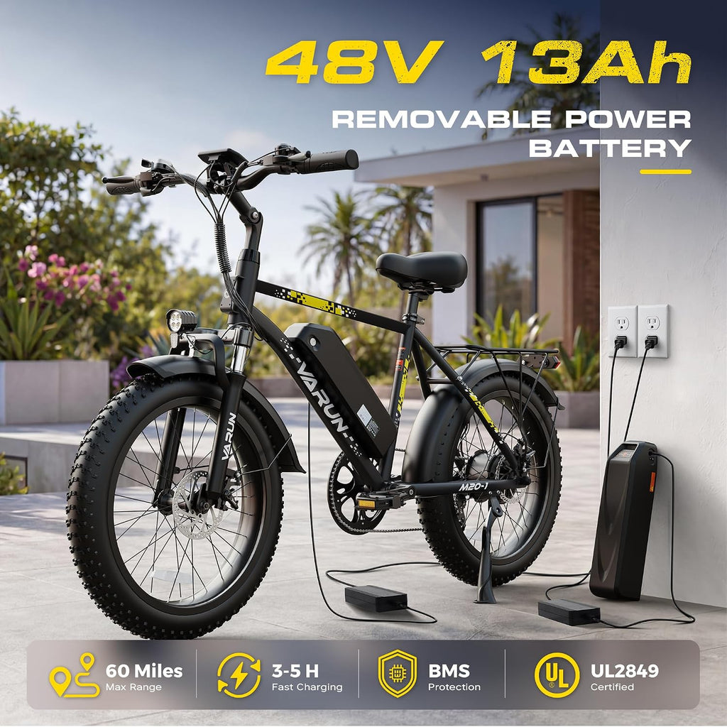 20" All-Terrain Fat Tire Electric Bike | 1000W Peak Utility E-Bike with Cargo Rack