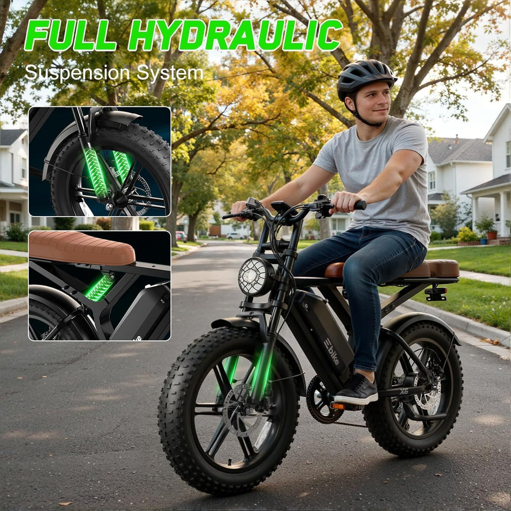 20" All-Terrain Fat Tire Electric Bike – 1500W Peak Full Suspension Dual-Battery Compatible E-Bike