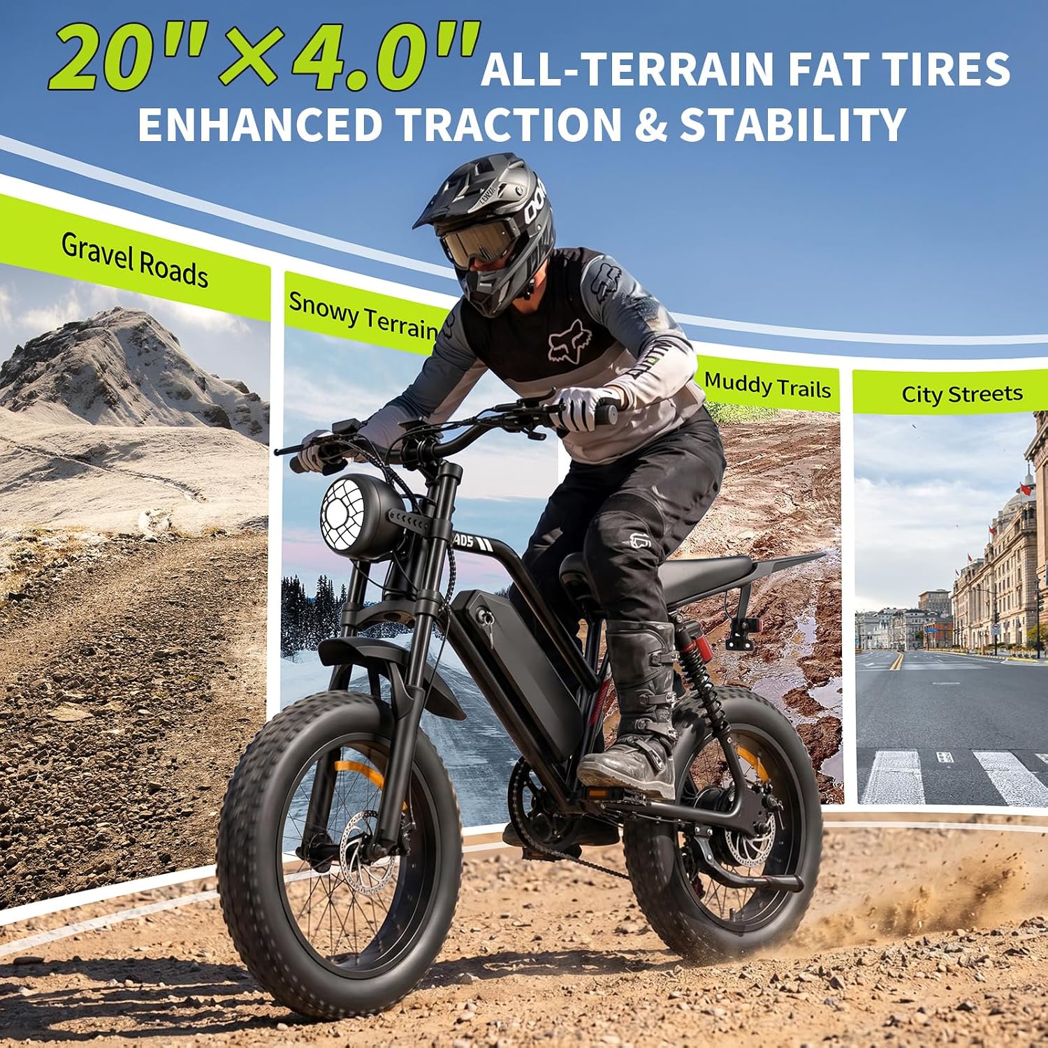 20" All-Terrain Fat Tire Electric Bike for Adults – 1000W (1500W Peak) Motor, 15Ah Removable Battery, NFC Lock E-Bike