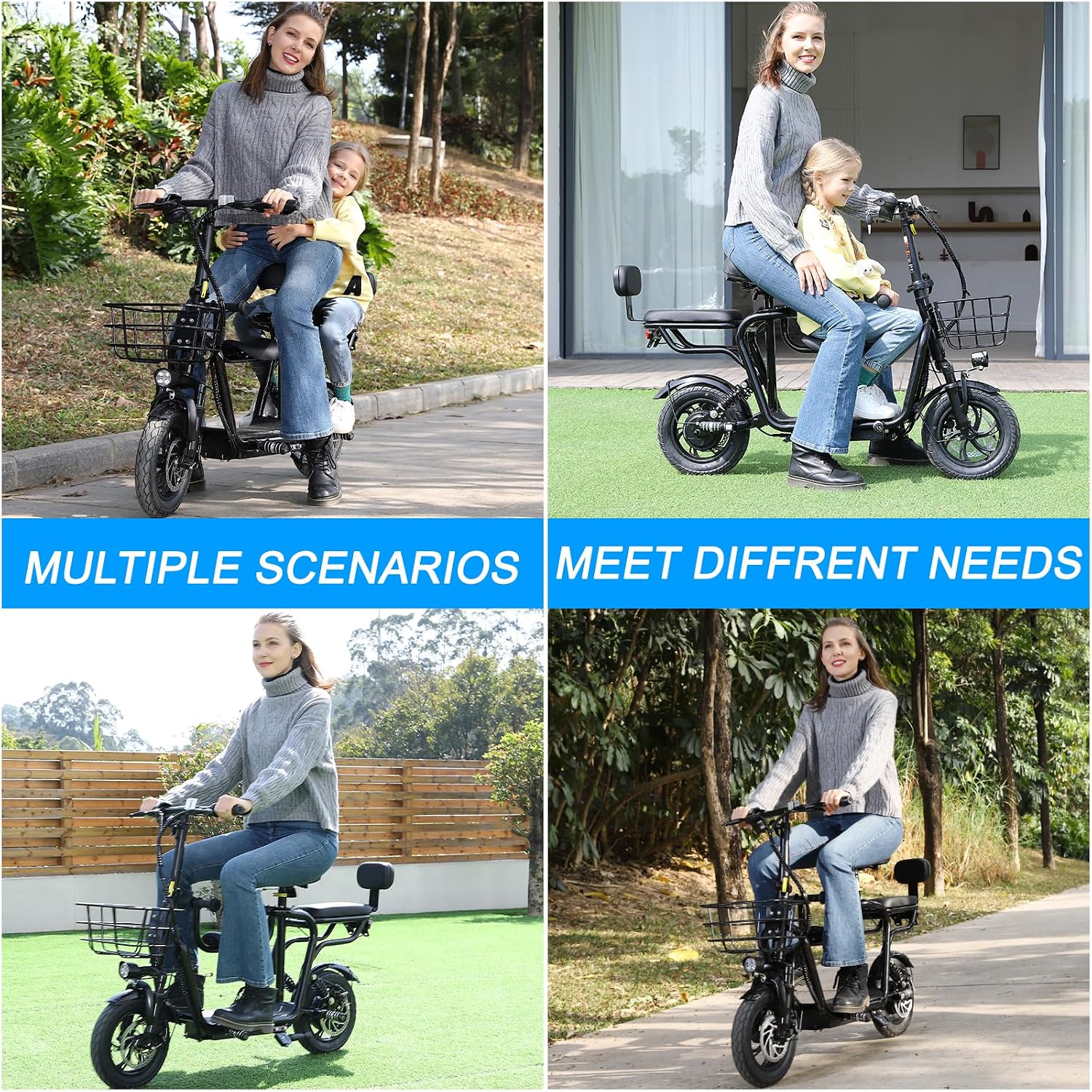 Seated Electric Scooter for Adults | 500W Peak Power Motor, 14" Tires (17.4 MPH & 20-Mile Range)