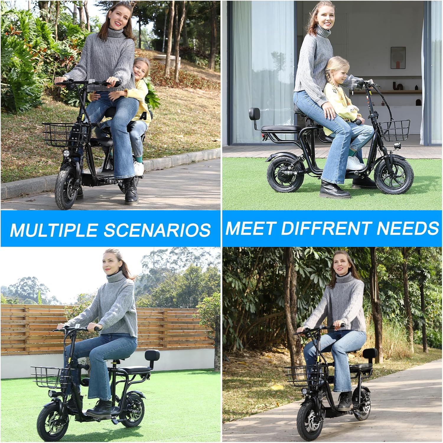 Electric Scooter with Seat for Adults - 500W Motor, 14" Pneumatic Tires, 17.4MPH & 20-Mile Range Commuter Electric Bicycle (Silver)