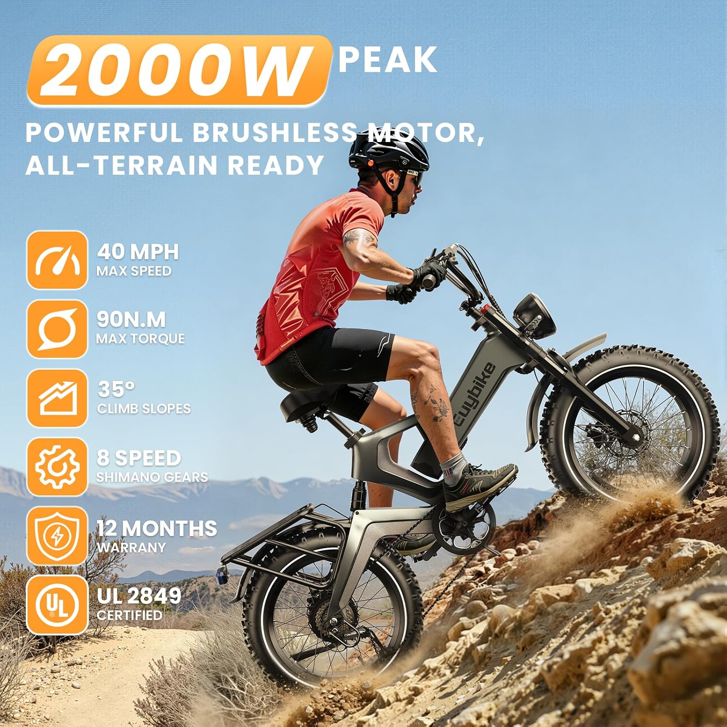 All-Terrain Full Suspension Foldable Electric Bike – 3000W Peak, 35MPH, 20" Fat Tire