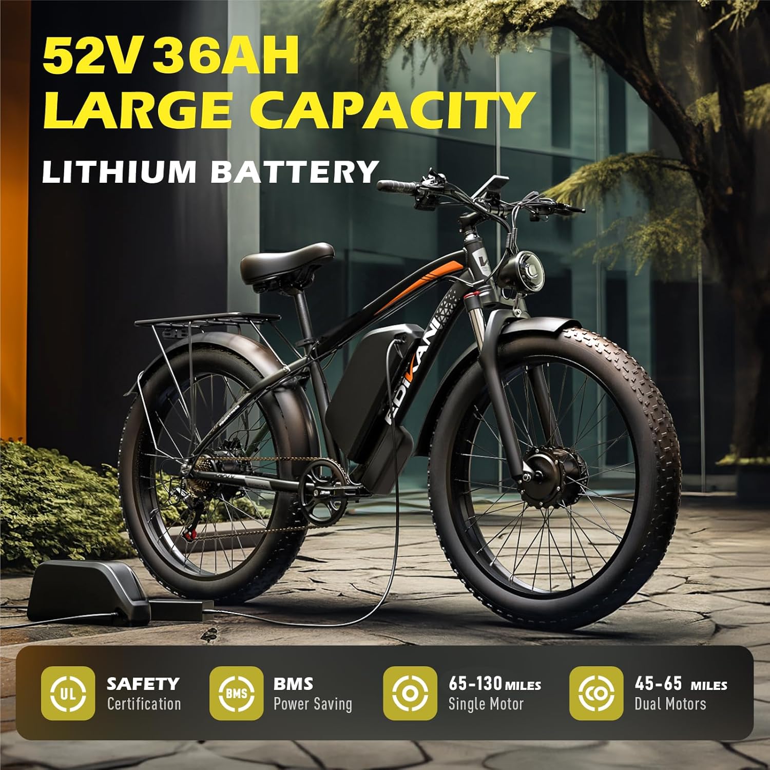 All-Terrain 26" Fat Tire Electric Bike – 6000W Peak Dual Motor, 51MPH Max Speed, 52V 36Ah Removable Battery, 130 Miles Max Range Hyper E-Bike