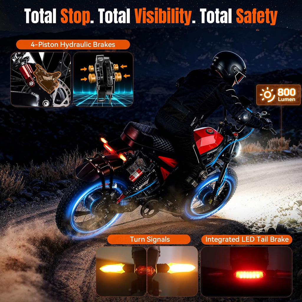 4000W Dual Motor Electric Dirt Bike for Adults | 40MPH High-Speed Electric Motorcycle, 200-Mile Ultra-Long Range, Full Suspension 20" All-Terrain Fat Tire Mountain E-Bike