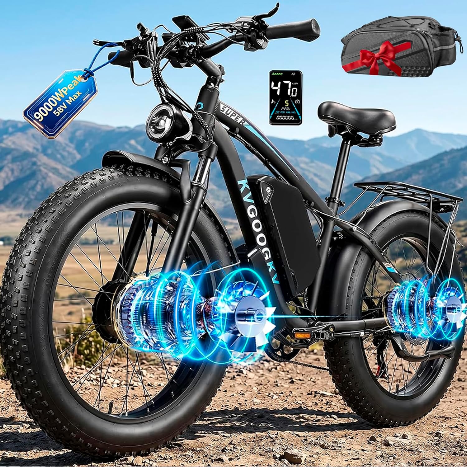 9000W Peak Dual-Motor High-Performance Adult E-Bike | 47 MPH All-Terrain Fat Tire Electric Bicycle
