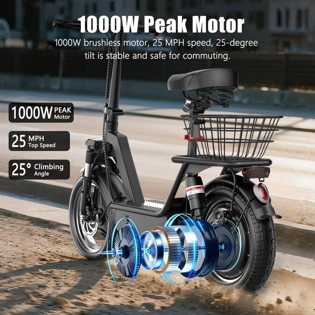 Electric Scooter for Adults, 1000W Peak Motor Electric Scooter with Seat, Up to 25 MPH 35 Miles Range