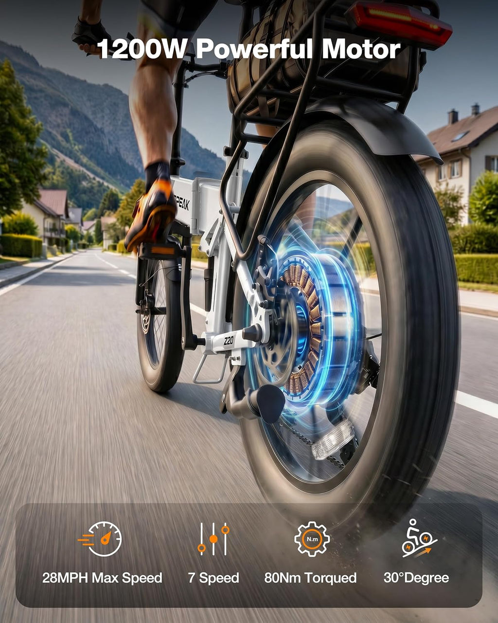 1200W Peak Folding Electric Bike | 20" Fat Tire Full Suspension E-Bike