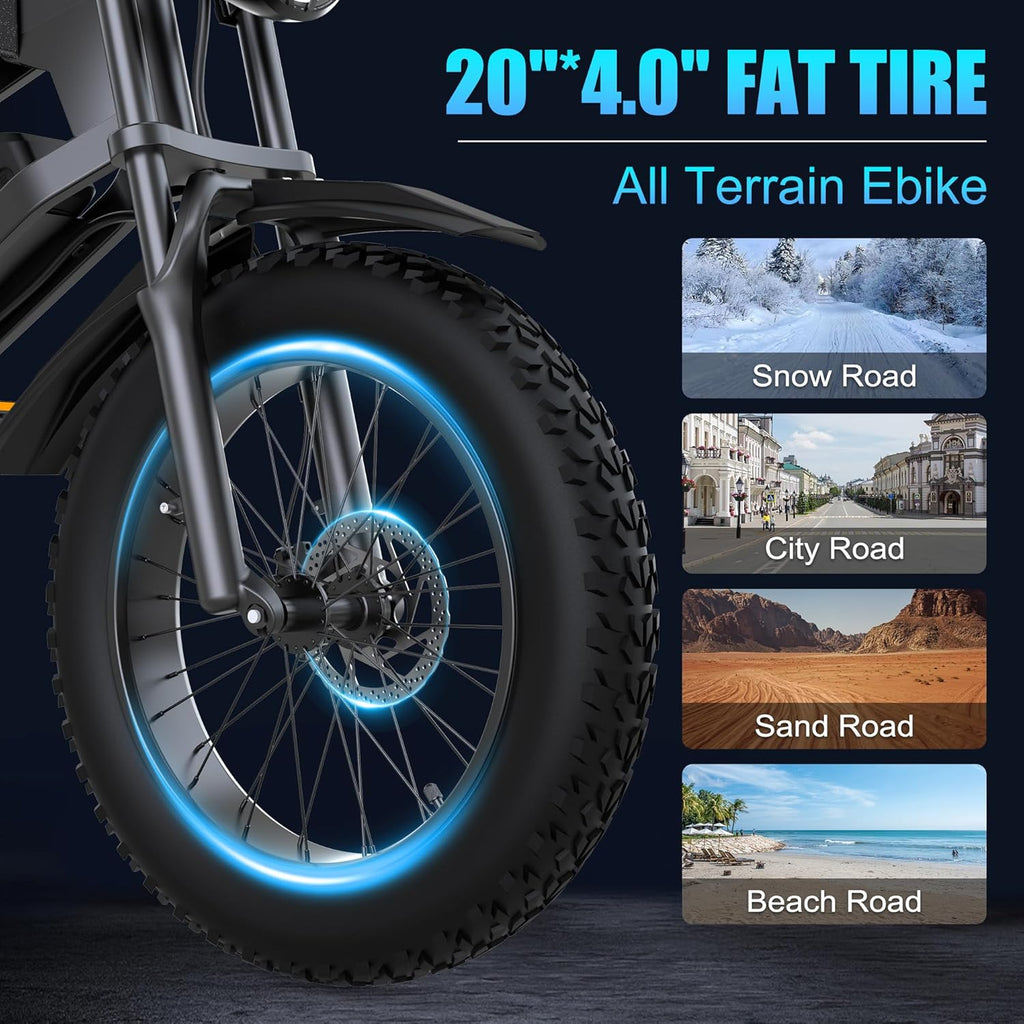 Retro Fat Tire Electric Bike – 1500W (3000W Peak) Motor, 48V 20Ah, 20" x 4.0" All-Terrain E-Bike