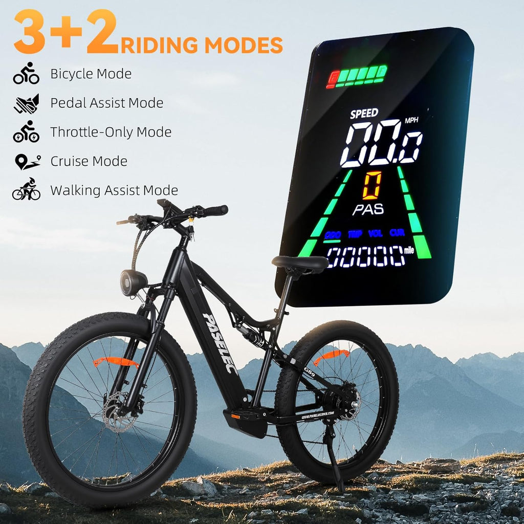 1300W Peak Full Suspension Electric Mountain Bike | 27.5" x 3.0" Fat Tire 15.6Ah E-Bike