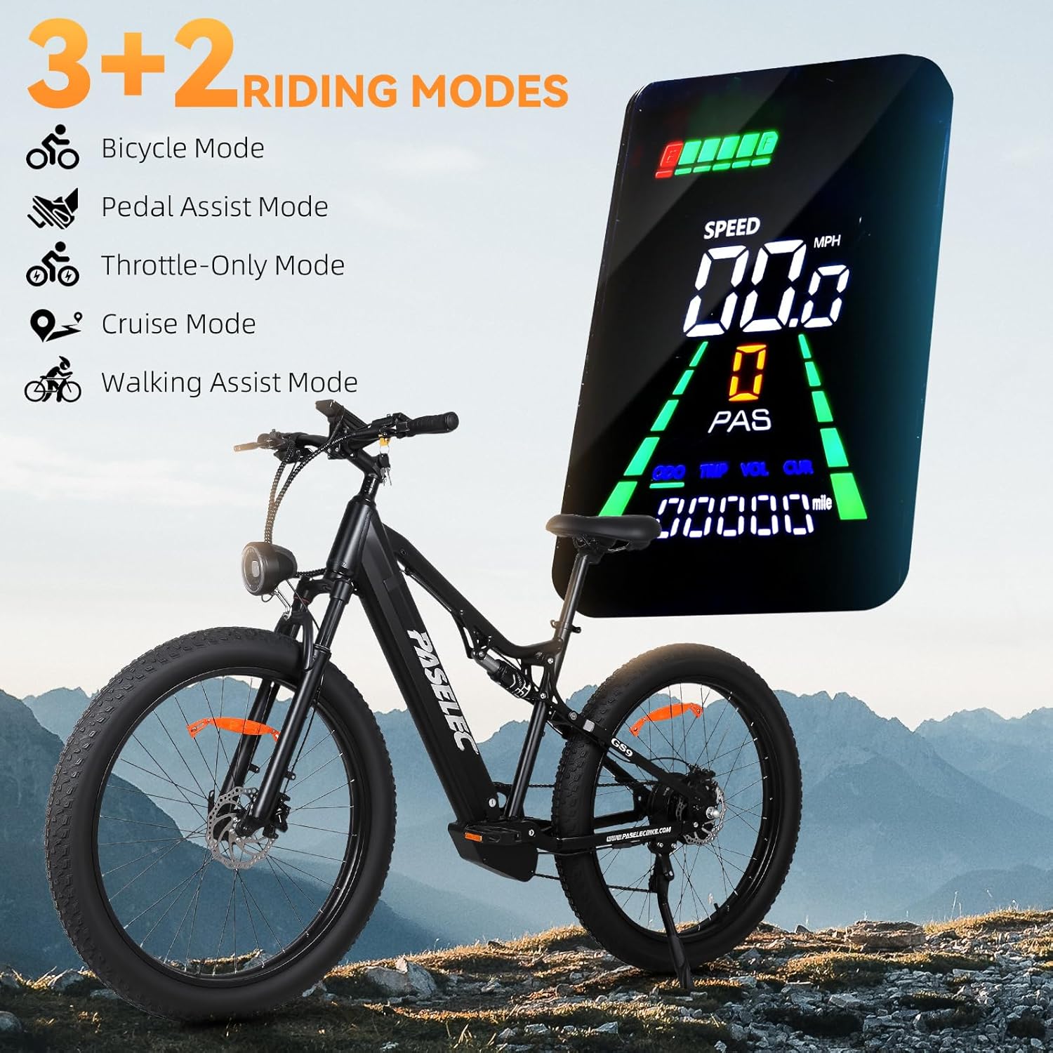 1300W Peak Full Suspension Electric Mountain Bike | 27.5" x 3.0" Fat Tire 15.6Ah E-Bike