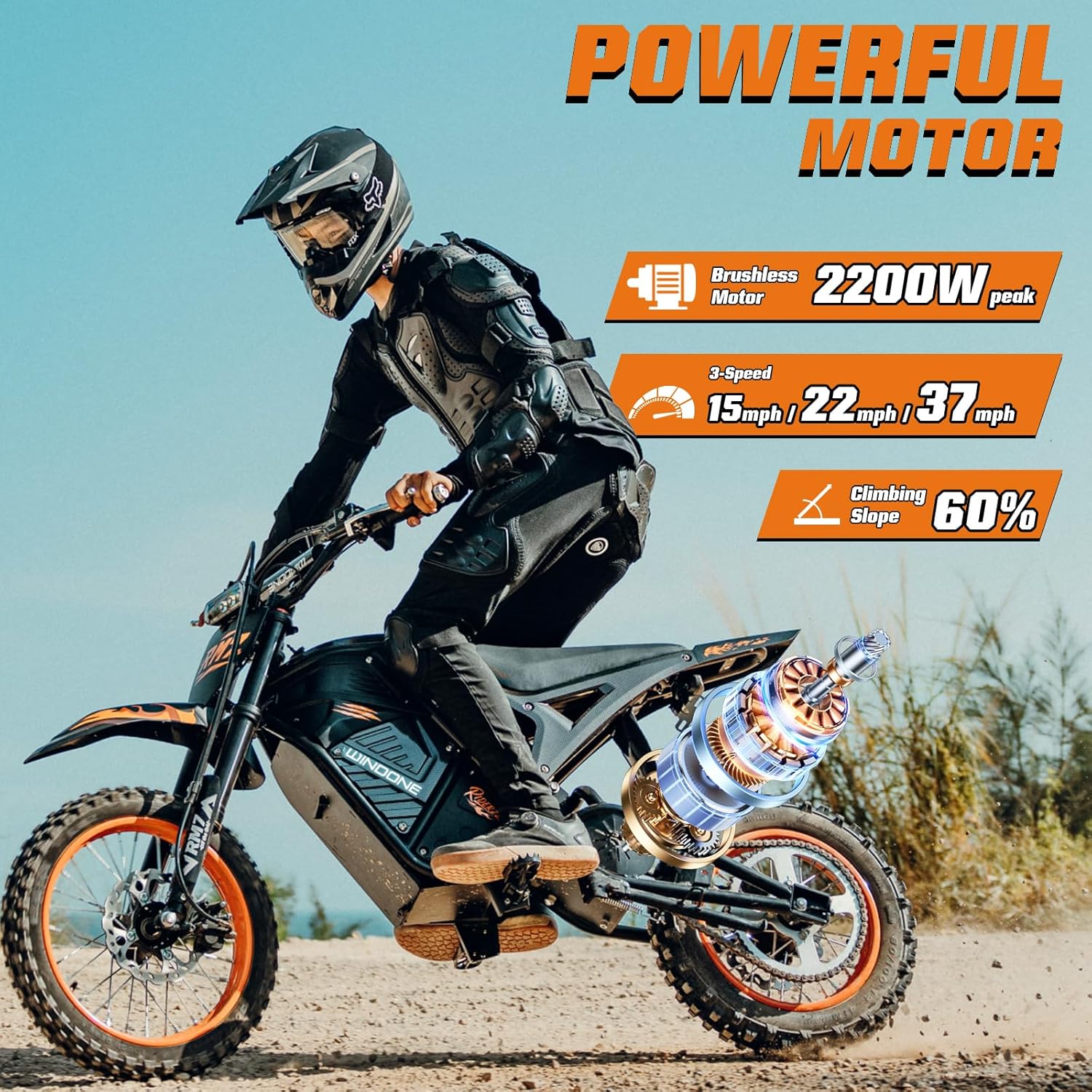 Electric Dirt Bike for Teens & Adults, 48V 22.5Ah, 37MPH & 45-Mile Electric Motorcycle, 2200W Ebike