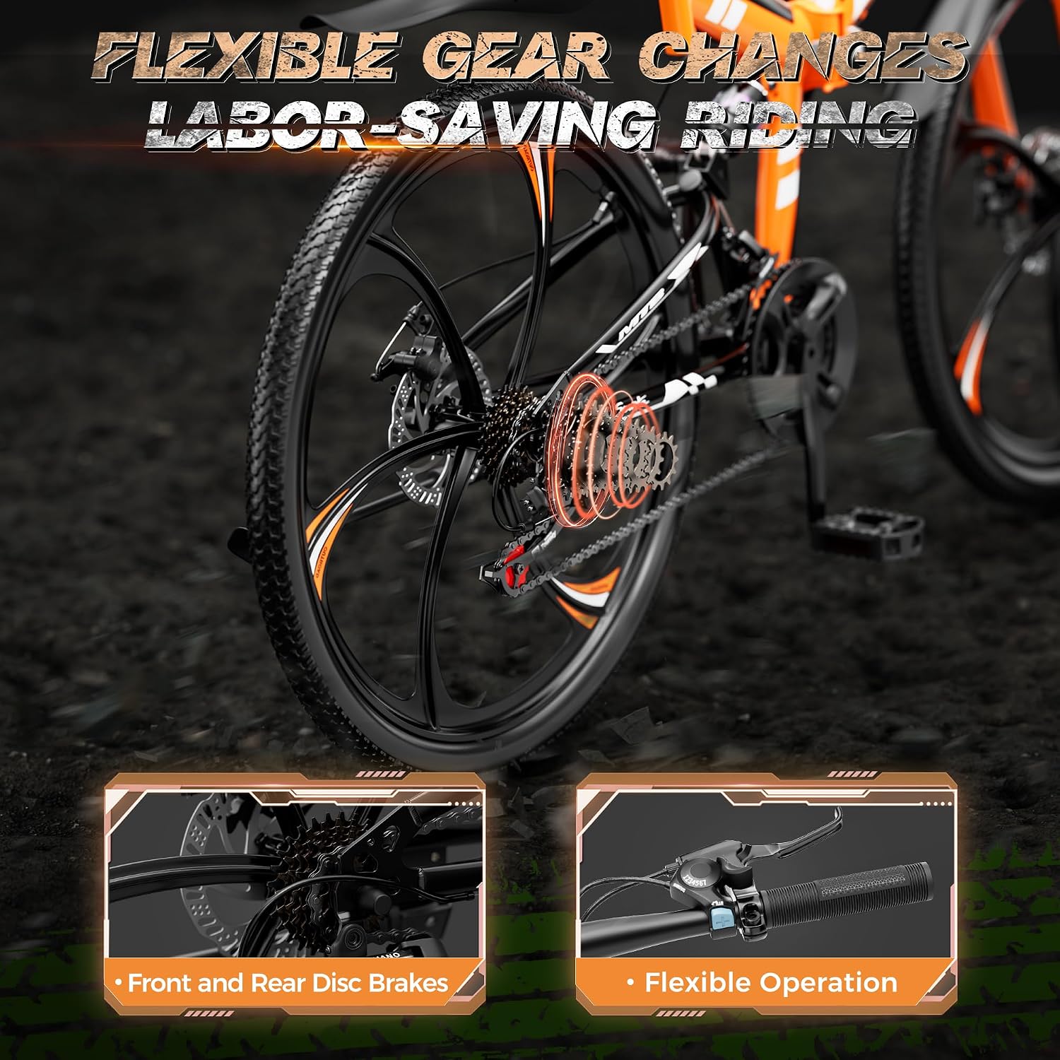 26-Inch Folding Full Suspension Mountain Bike | 21-Speed & Dual Disc Brakes