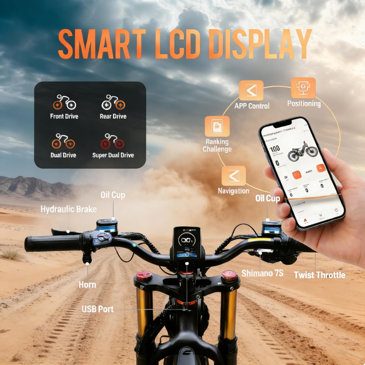 4000W Dual Motor Off-Road Electric Bike – 26" All-Terrain Fat Tire E-Bike with 200-Mile Long Range & Full Suspension