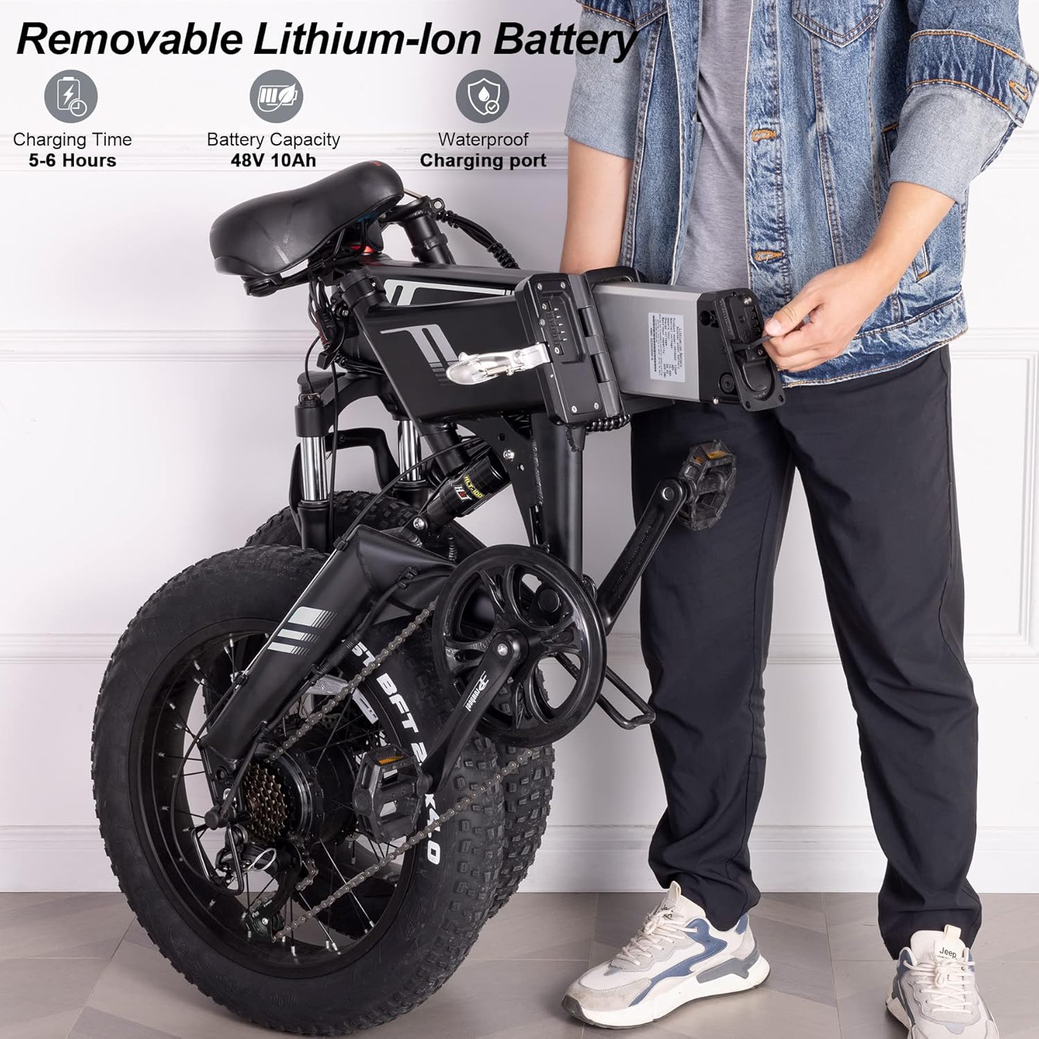 20" Folding Fat Tire Electric Bike for Adults – 1000W Peak Motor, 48V 10Ah Battery, 7-Speed All-Terrain E-Bike