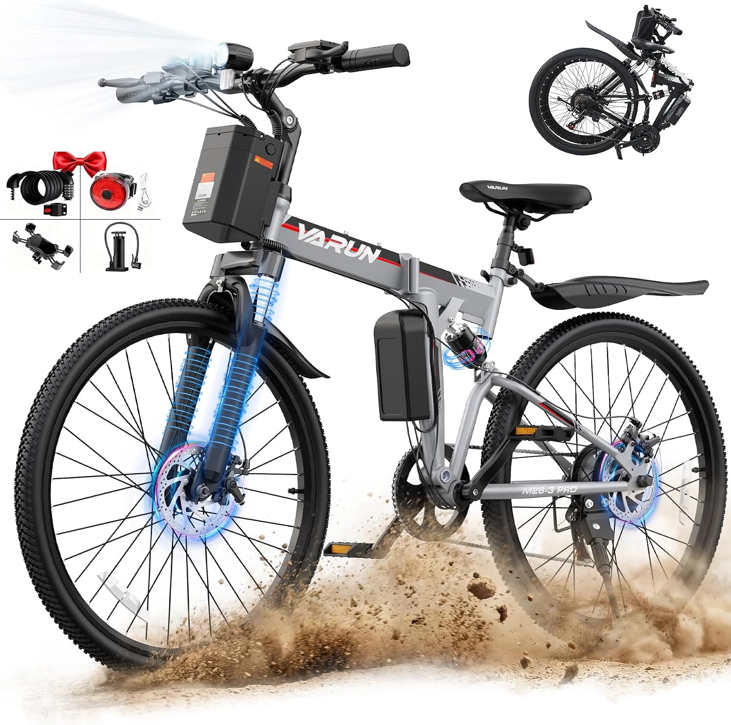 26" Folding Adult Electric Bike – 750W Peak, 20 MPH, Up to 50-Mile Range, Full Suspension & Dual Disc Brakes (UL 2849 Certified)