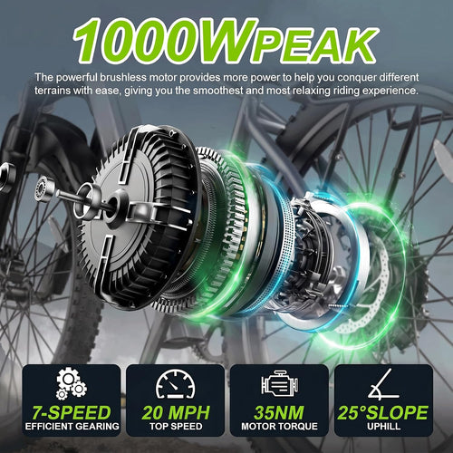1000W Peak Power 24" Adult Mountain Electric Bike | 2026 Upgraded E-Bike