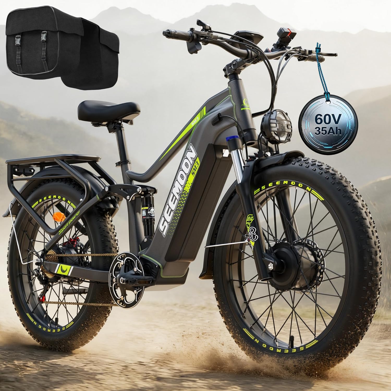 Seemoon SM3 6000W Dual-Motor Cargo Electric Bike for Adults – 24" Fat Tire Long-Range E-Bike with 60V 35Ah Battery