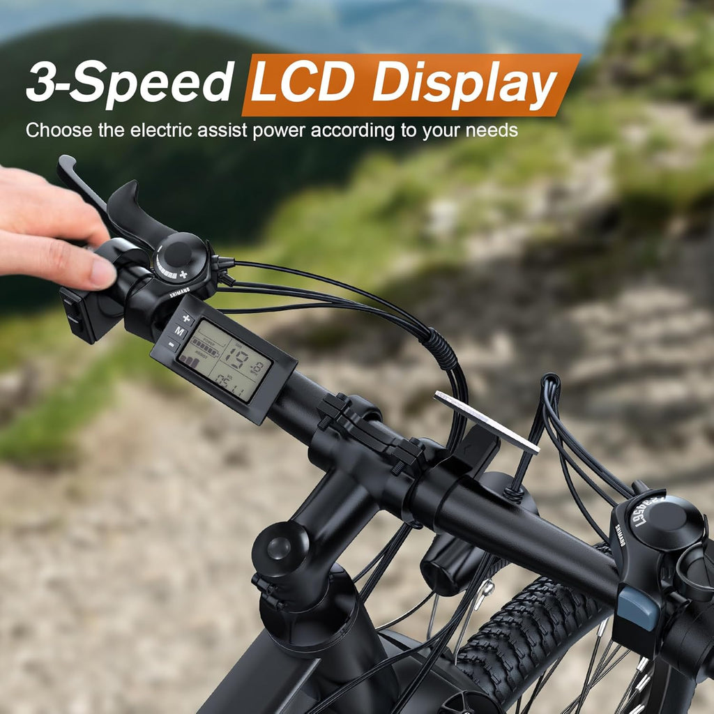 26" Adult Electric Mountain Bike – 350W Motor, 19.8 MPH, 374.4Wh Removable Power System, Up to 50-Mile Range & Front Suspension (UL 2849 Certified)