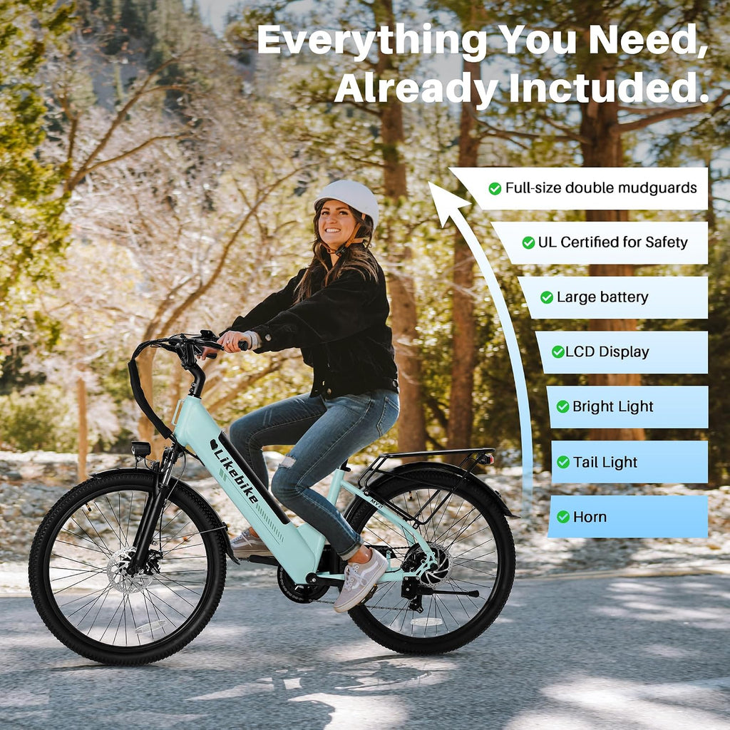 High-Performance Adult Electric Commuter Bike – Peak 1500W Motor, 48V 15Ah Removable Battery, Up to 28MPH, 26-Inch All-Terrain Tires, 7-Speed, Front Suspension Fork, Up to 85 Miles Range