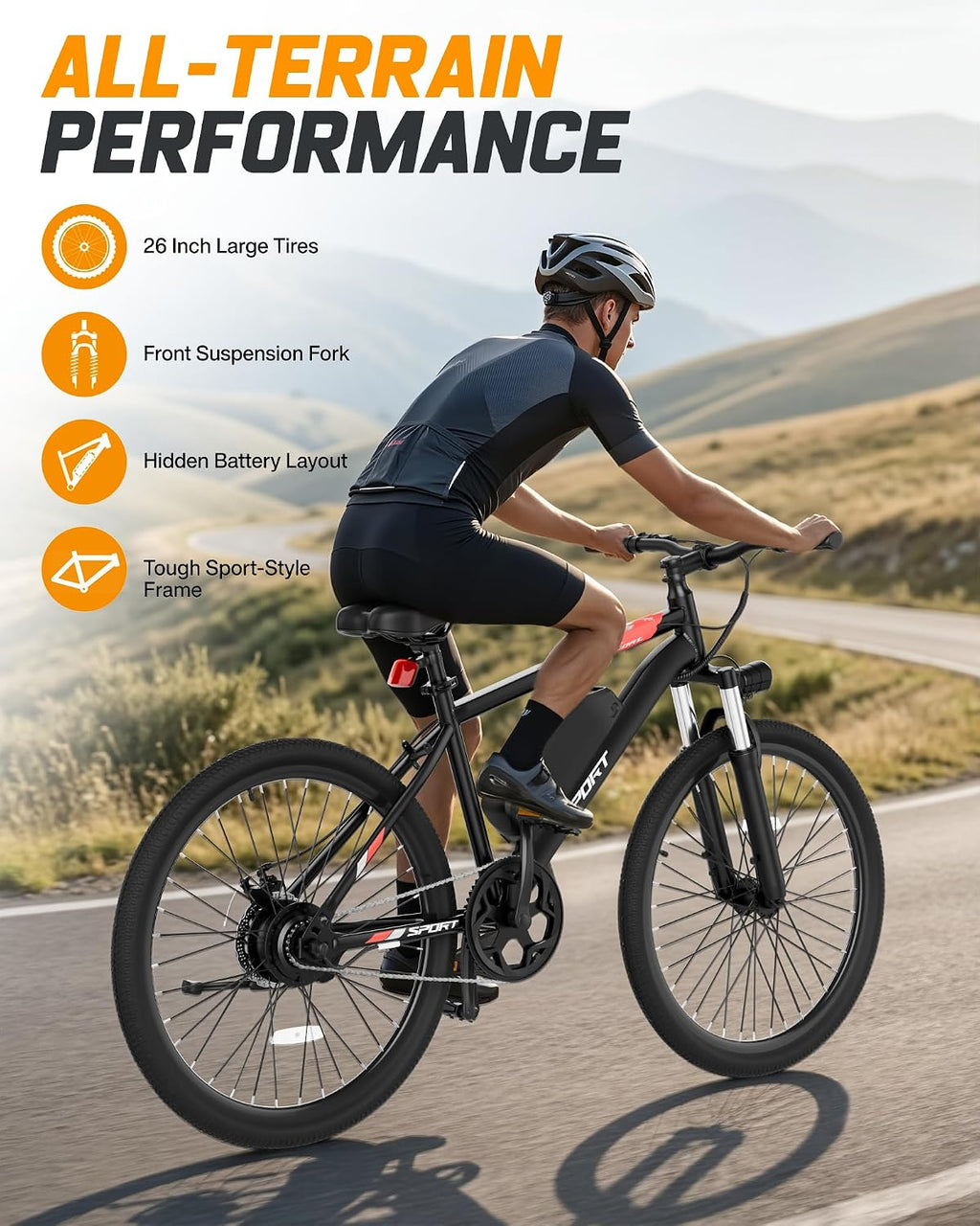 26" Commuter Electric Bike for Adults – 350W Brushless Motor, 48V 5.2Ah Removable Battery E-Bike