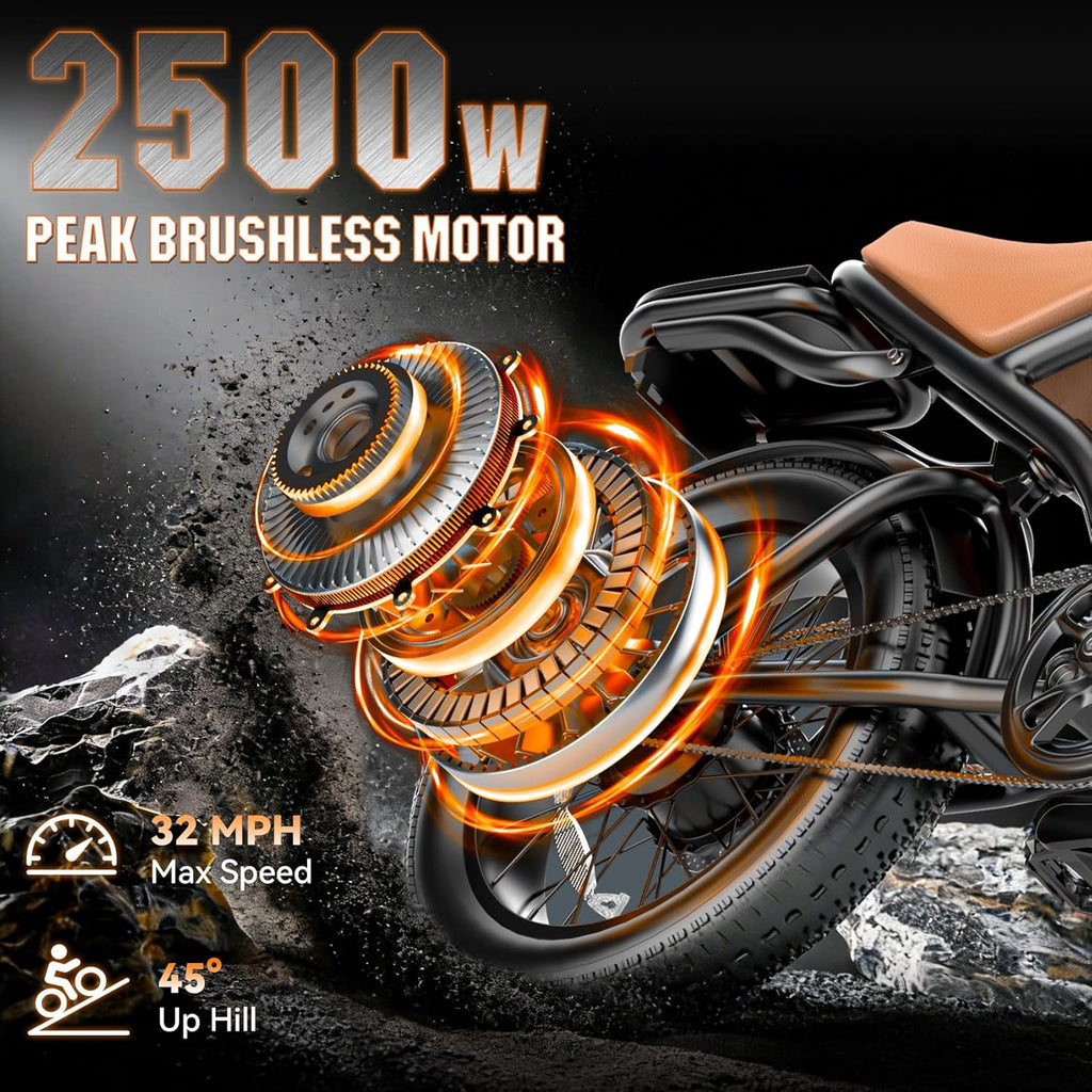 Electric Bike for Adults, 2500W Peak Motor, 32MPH & 100 Miles, 48V 20Ah Large