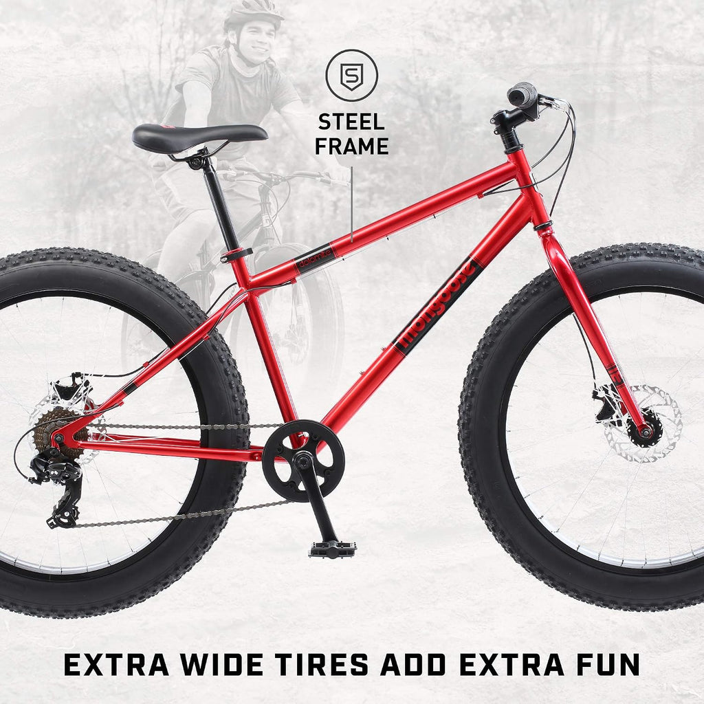 All-Terrain Men's Fat Tire Mountain Bike – 26-Inch Wheels, 4-Inch Wide Knobby Tires, Durable Steel Frame, 7-Speed Drivetrain, Front and Rear Dual Disc Brakes