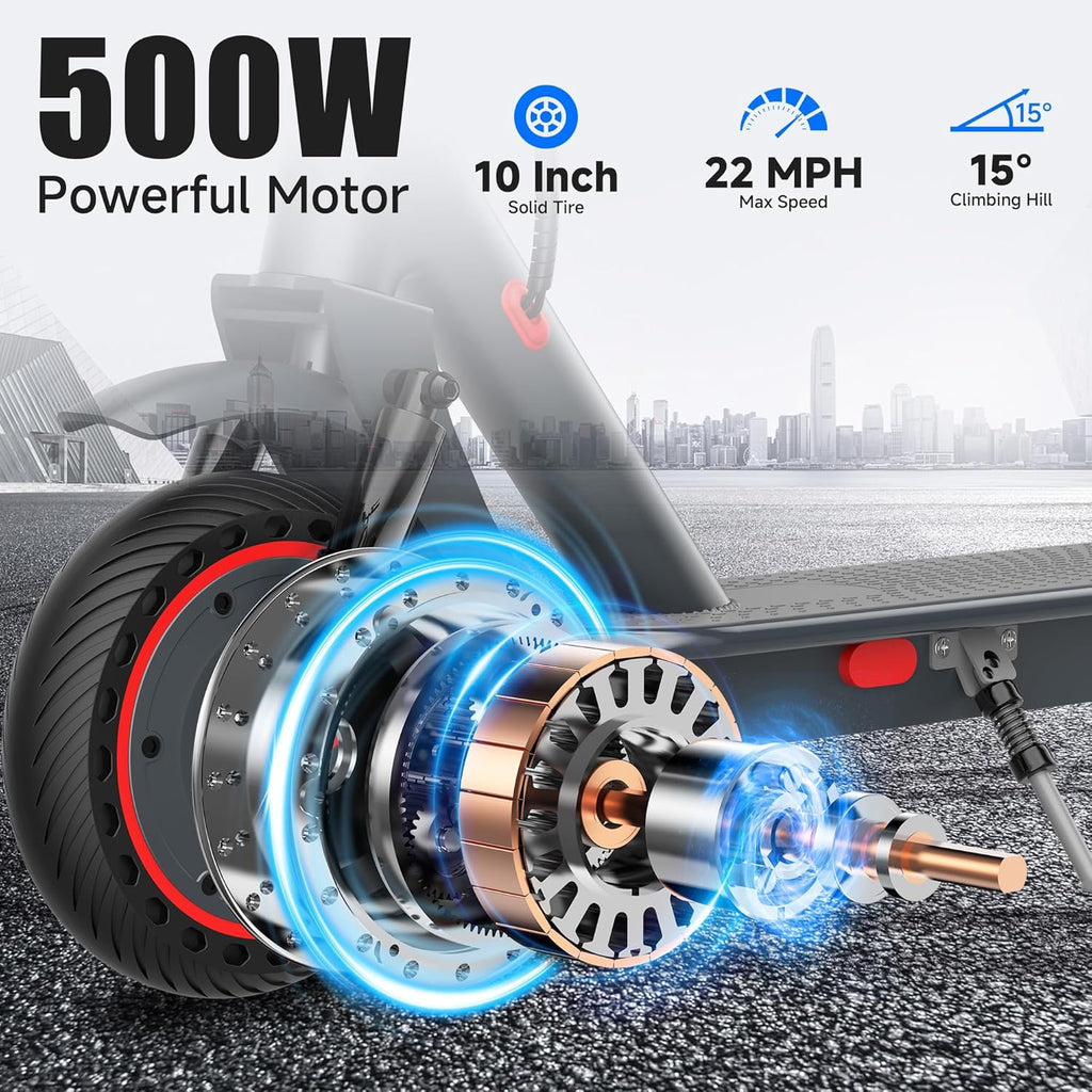10''-500W-Electric Scooter with Dual Suspensions, Top Speed 22 Mph, Long Range 22-31 Miles, Folding E-Scooter Adult, Dual Braking, App, 8.5''-350W/Scooter