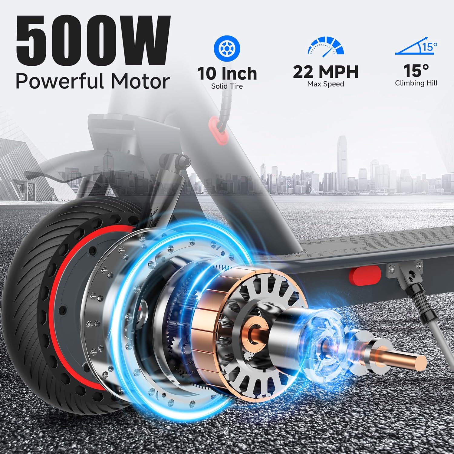 10''-500W-Electric Scooter with Dual Suspensions, Top Speed 22 Mph, Long Range 22-31 Miles, Folding E-Scooter Adult, Dual Braking, App, 8.5''-350W/Scooter