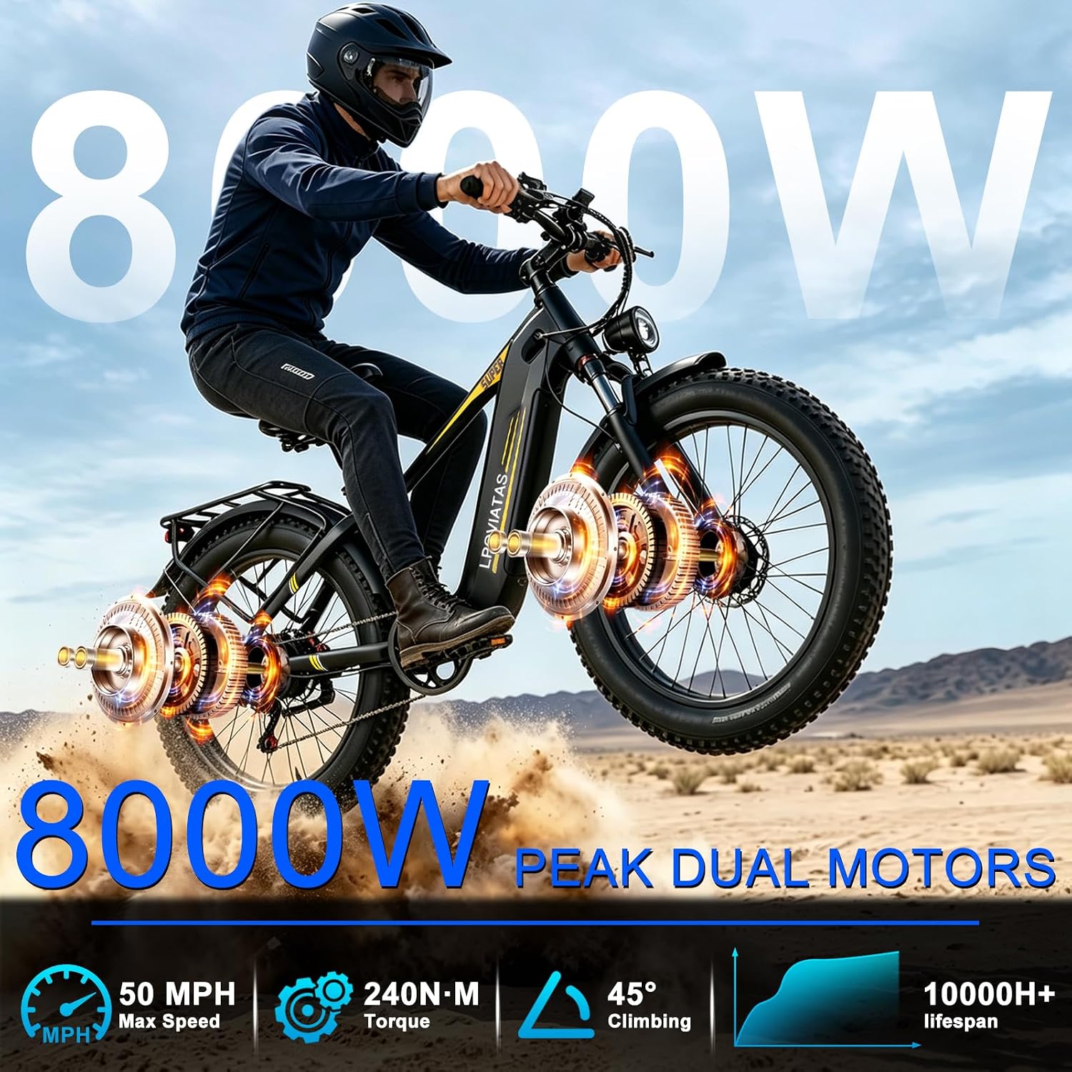 26" AWD Dual Motor Electric Mountain Bike – Peak 8000W All-Terrain E-Bike