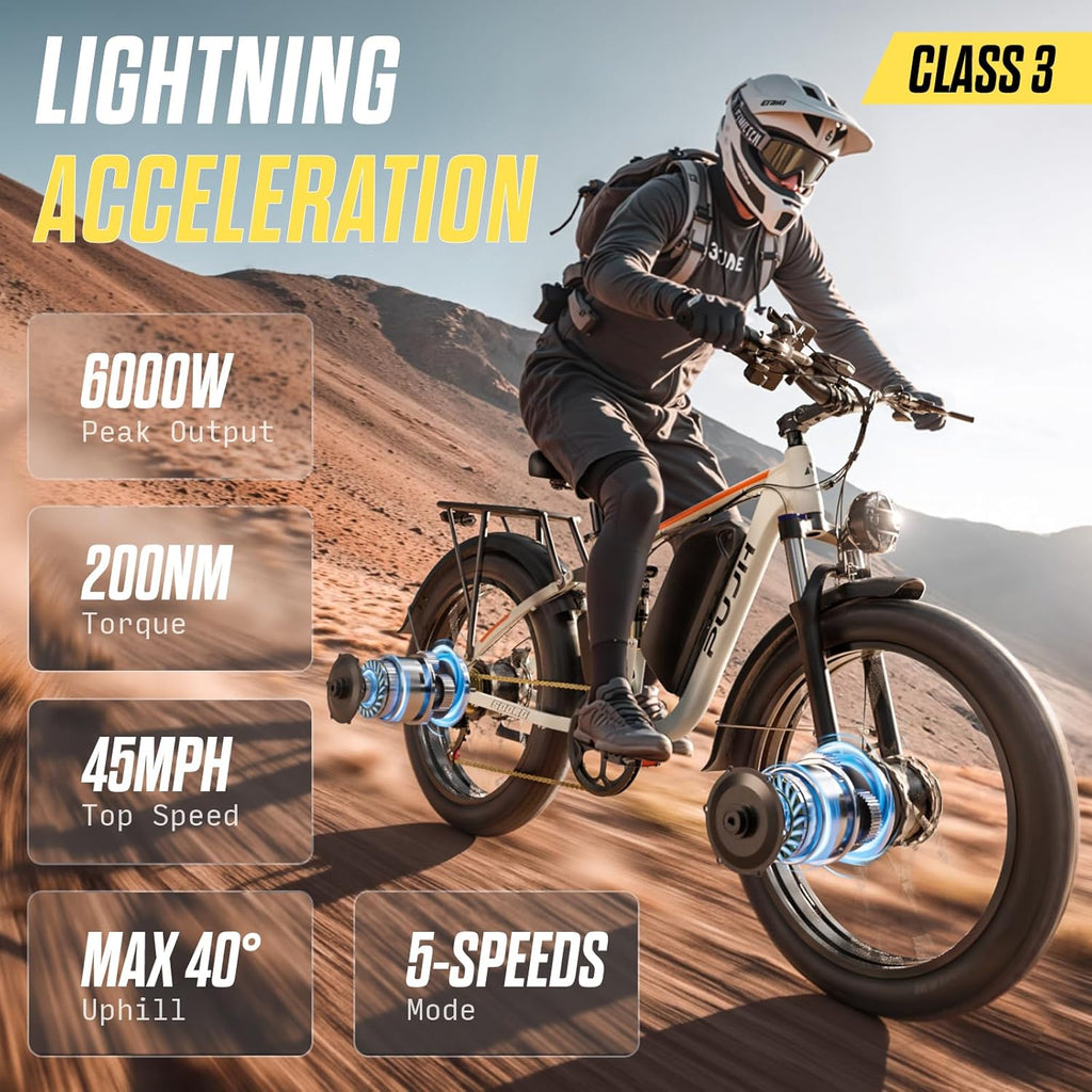 6000W Max Speed 45MPH Dual Motor Electric Bike for Adults,60V 1200Wh