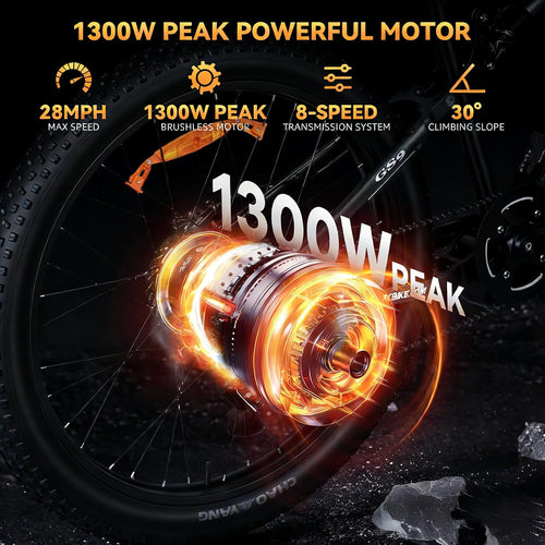 1300W Peak Full Suspension Electric Mountain Bike | 27.5" x 3.0" Fat Tire 15.6Ah E-Bike