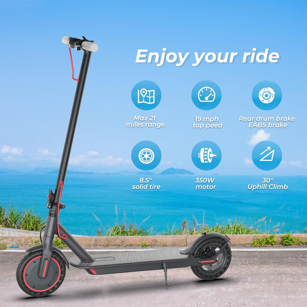 Electric Scooter - 8.5"/10''/14'' Solid Tires, 350W/500W Motor, Up to 19/22MPH& 16/21/23/24Miles Long-Range Portable Commuting Scooter for Adults with Double Braking System, App