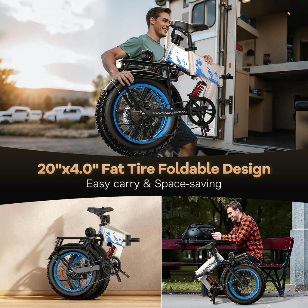 20" Foldable Fat Tire Electric Bike – 1500W Dual Suspension Commuter & Mountain E-Bike