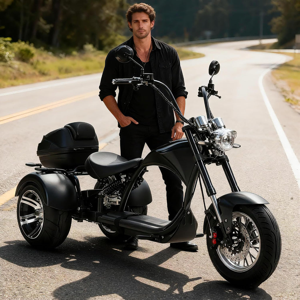 Heavy-Duty 3-Wheel Electric Chopper Trike - 2000W, 26 MPH, 60V 30Ah, Full Hydraulic Suspension Off-Road Electric Tricycle for Adults