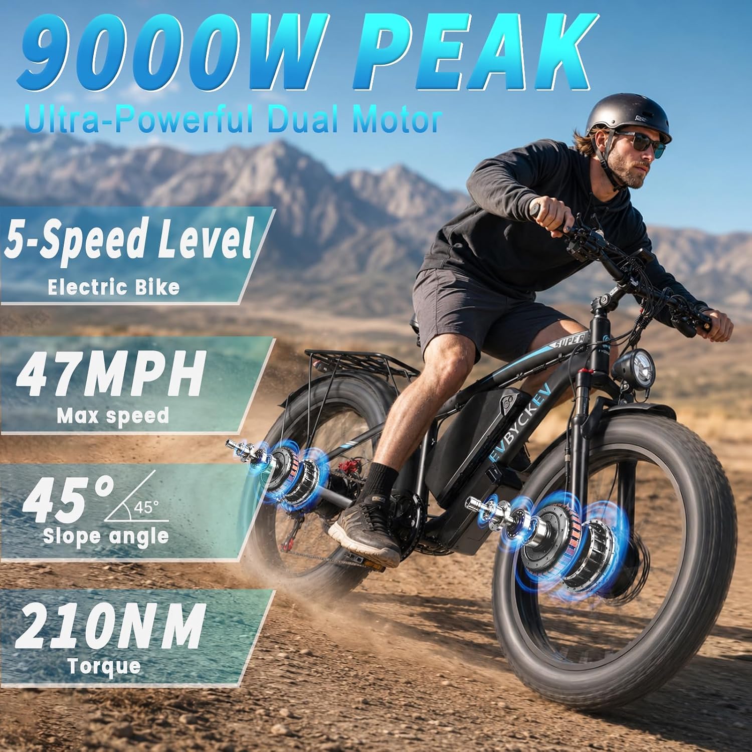 9000W Peak Dual Motor Adult Mountain Electric Bike | 24" Fat Tire E-Bike