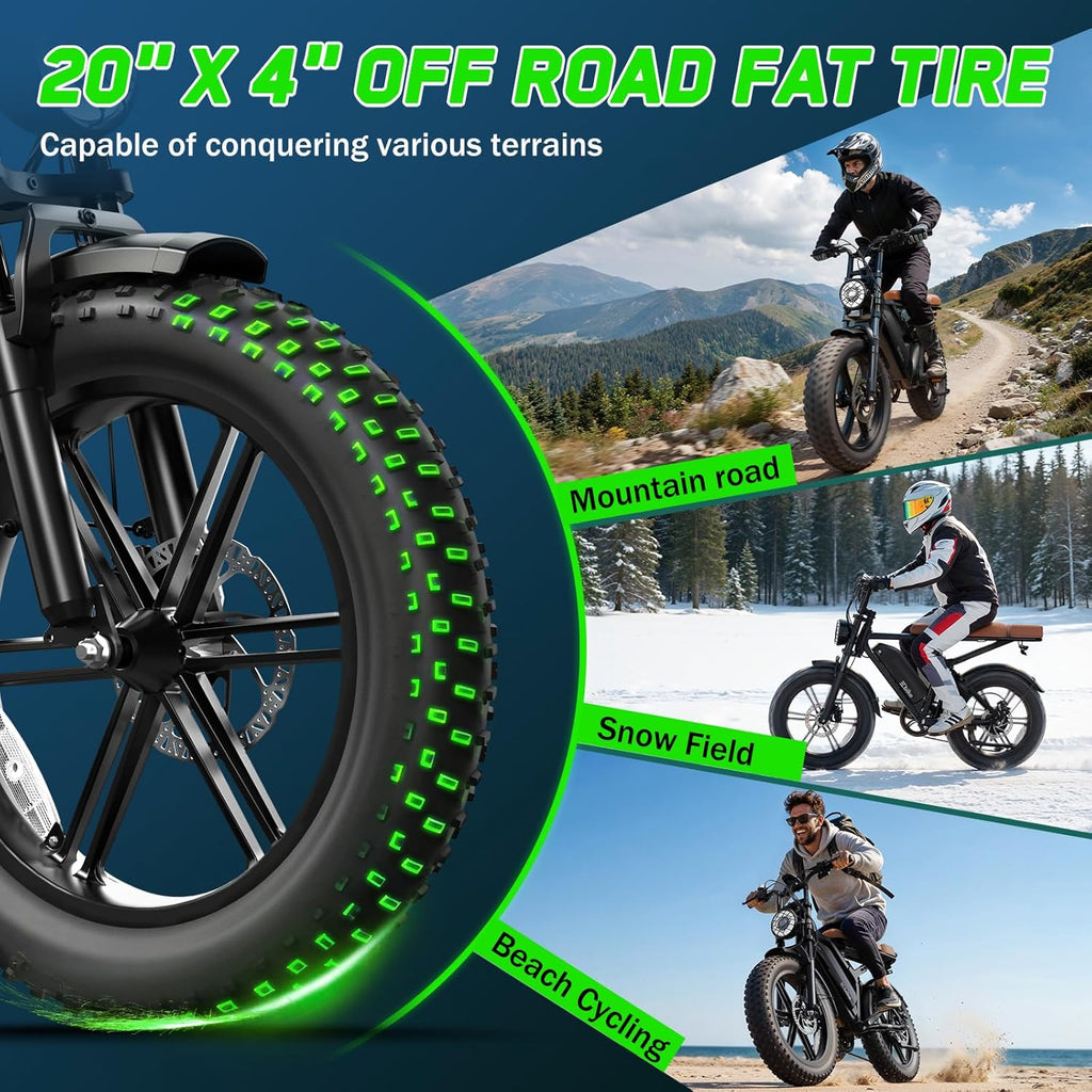 20" All-Terrain Fat Tire Electric Bike – 1500W Peak Full Suspension Dual-Battery Compatible E-Bike