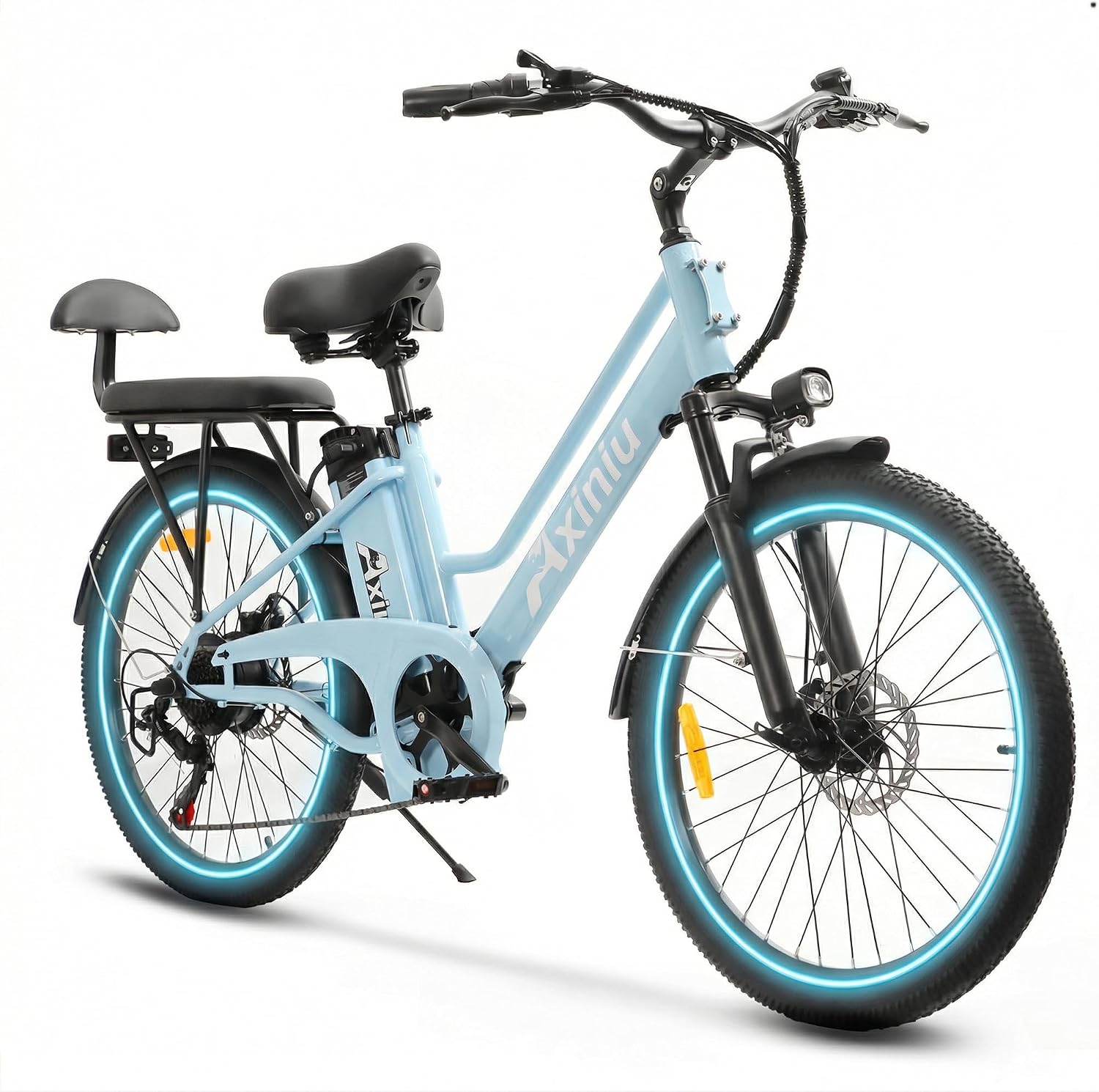 Peak 1000W Step-Through City Cruiser Electric Bike for Adults – 24" Commuter E-Bike with Removable 48V 20Ah Battery & Dual Shock Absorbers