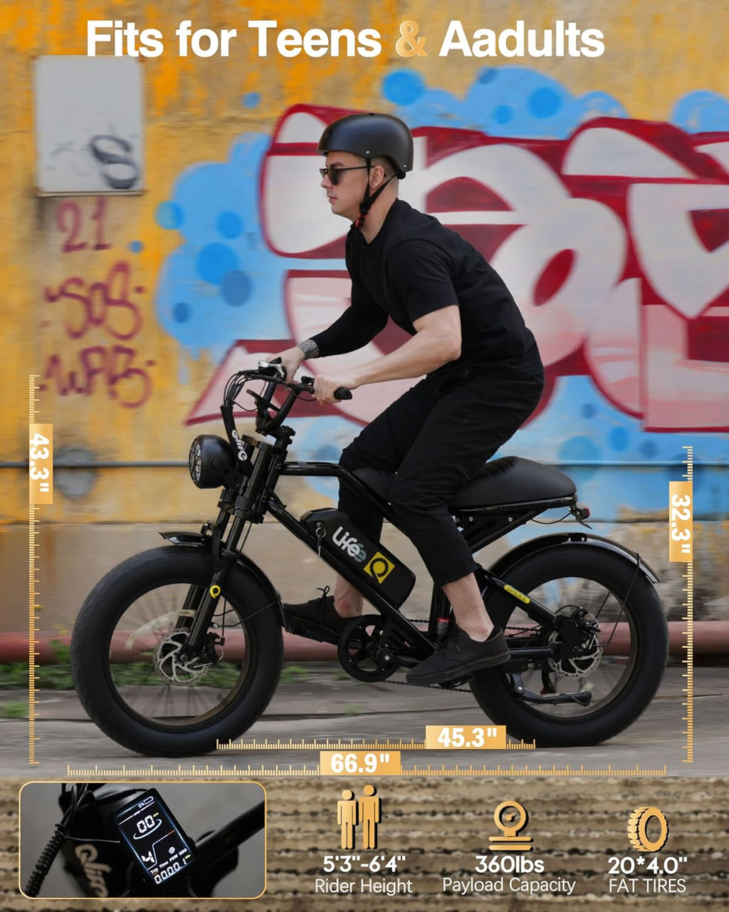 Electric Bike for Adults/Teens Spark-1800W Peak Motor 20" Fat Tires 20+MPH Electric Dirt Bike, 749-1498Wh