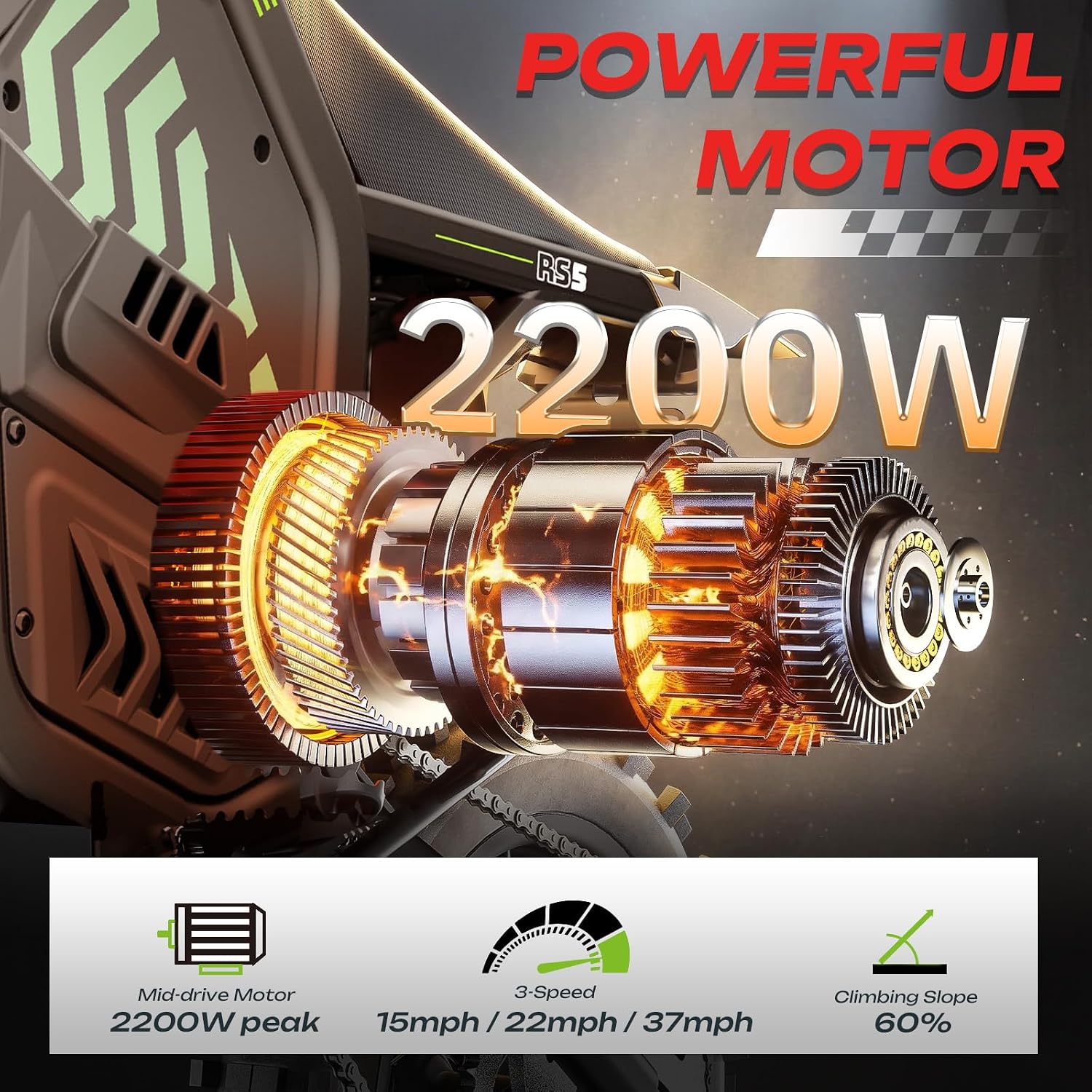 Electric Dirt Bike, 2200W 37MPH Electric Motorcycle, 48V/22.5Ah