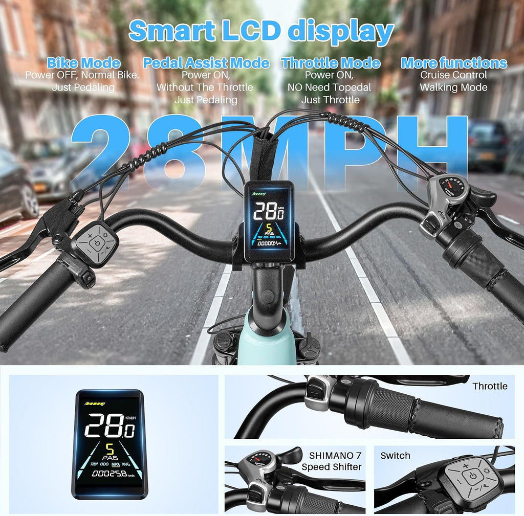 High-Performance Adult Electric Commuter Bike – Peak 1500W Motor, 48V 15Ah Removable Battery, Up to 28MPH, 26-Inch All-Terrain Tires, 7-Speed, Front Suspension Fork, Up to 85 Miles Range
